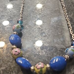 Blue and Silver Beaded Necklace